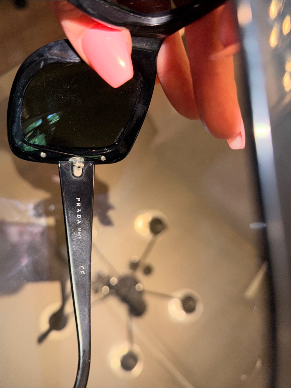 Prada Glossy Black Square Sunglasses with Rhinestones and Gold Logo - Picture 6 of 7